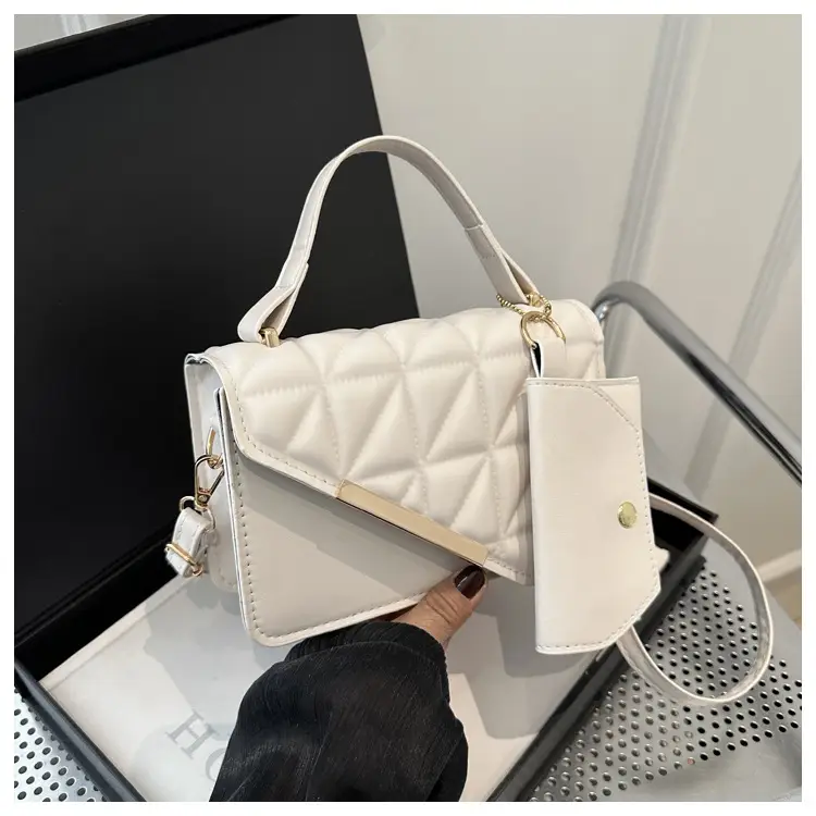 Women's White Diamond Plaid Shoulder Crossbody Bag — feature 10