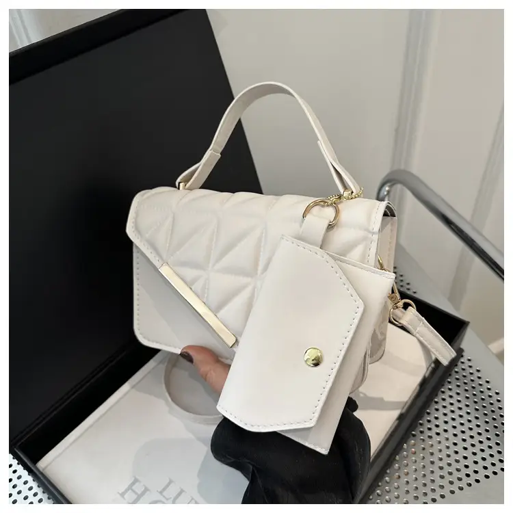 Women's White Diamond Plaid Shoulder Crossbody Bag — feature 11