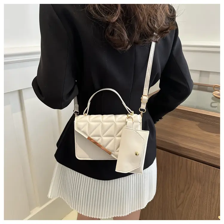 Women's White Diamond Plaid Shoulder Crossbody Bag — feature 18