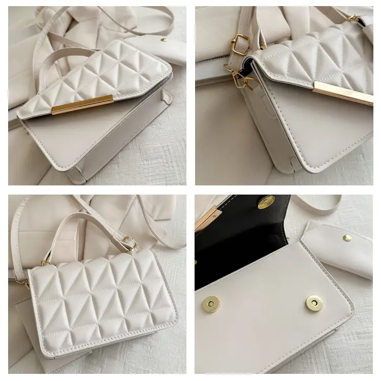 Women's White Diamond Plaid Shoulder Crossbody Bag — feature 8