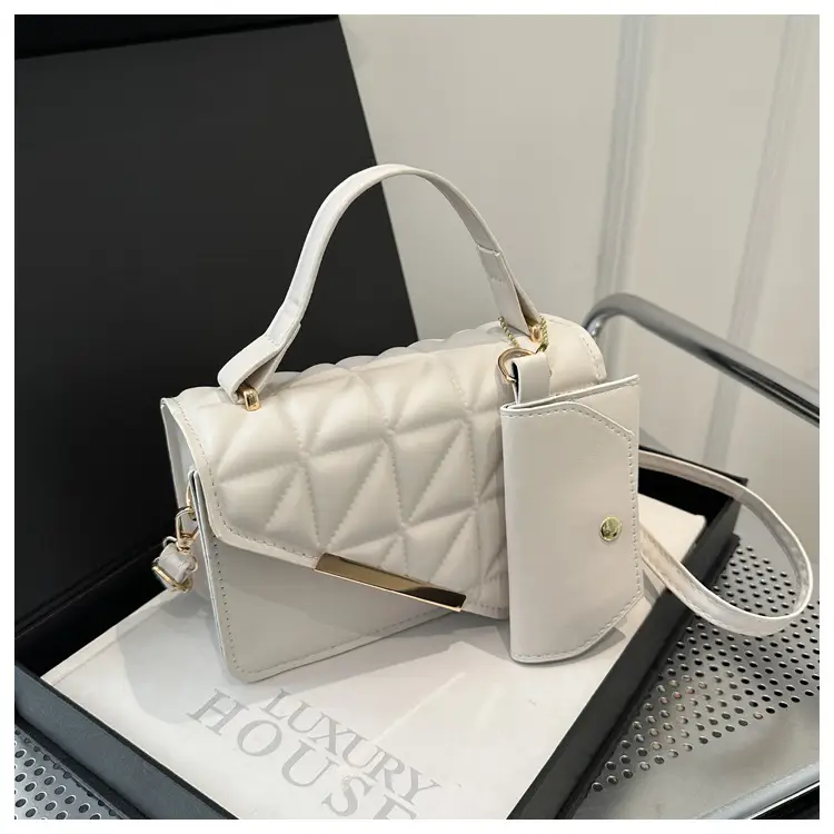 Women's White Diamond Plaid Shoulder Crossbody Bag — feature 9