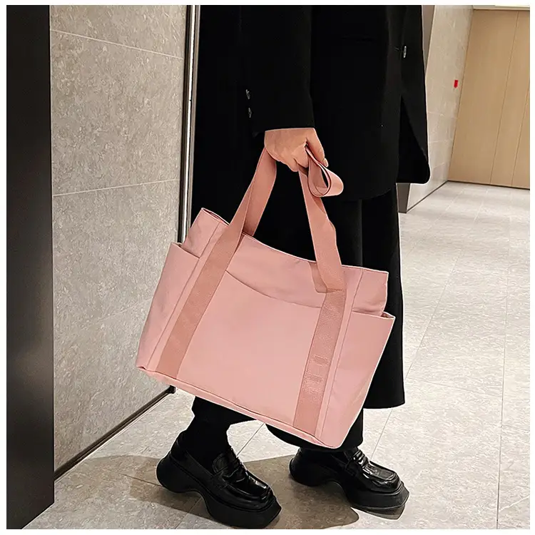 Women Japanese Style Tote Bag Pink Black Lightweight All-match