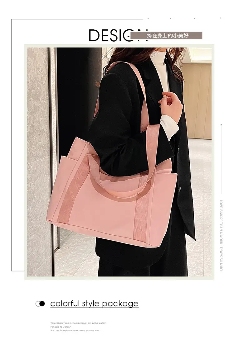 Women Japanese Style Tote Bag Pink Black Lightweight All-match — feature 2