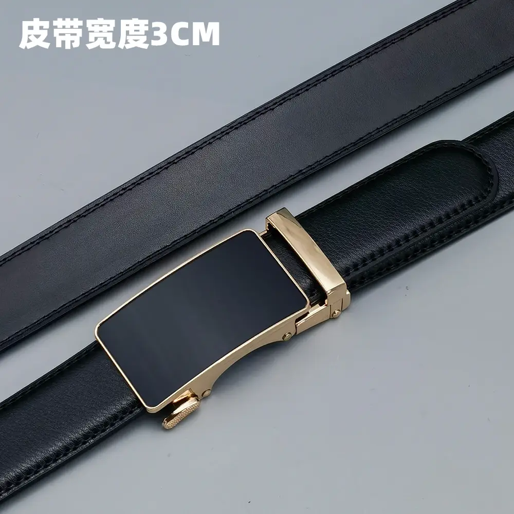 Women's Black Leather Belt 2.8cm Wide Automatic Buckle - Image 11