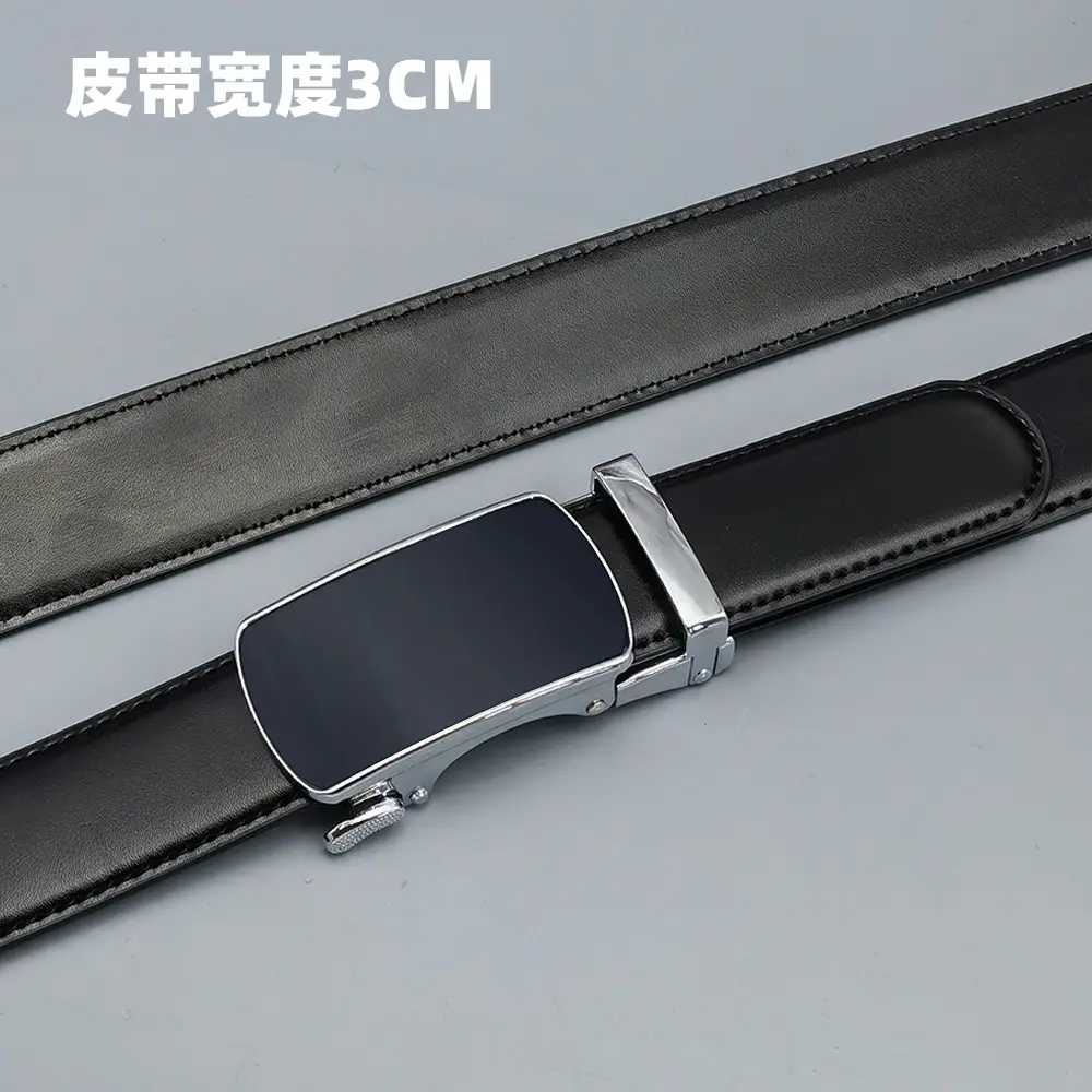 Women's Black Leather Belt 2.8cm Wide Automatic Buckle - Image 13