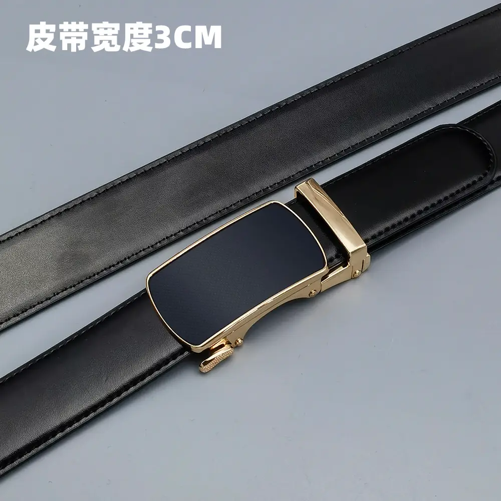 Women's Black Leather Belt 2.8cm Wide Automatic Buckle - Image 14