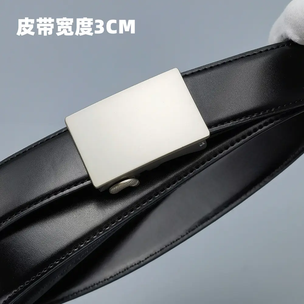Women's Black Leather Belt 2.8cm Wide Automatic Buckle - Image 7