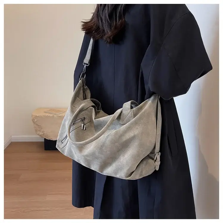 Fashion Women's Large Capacity Tote Bag Beige Suede — feature 18