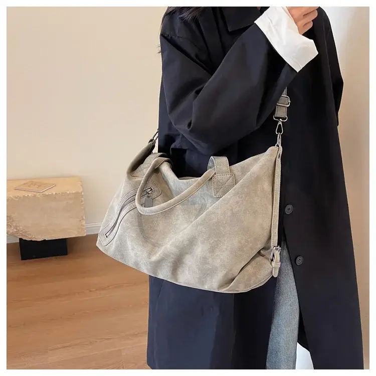 Fashion Women's Large Capacity Tote Bag Beige Suede — feature 21