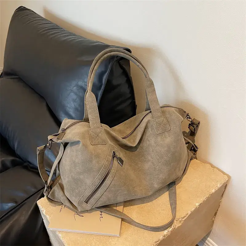 Fashion Women's Large Capacity Tote Bag Beige Suede
