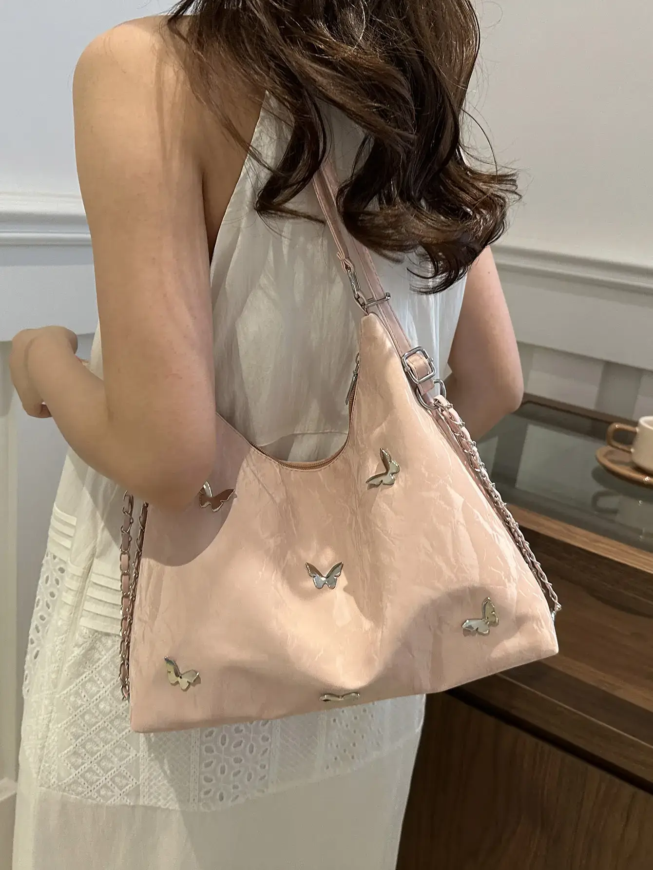 Women's Beige Embroidered Shoulder Crossbody Bag 2024 - Image 8