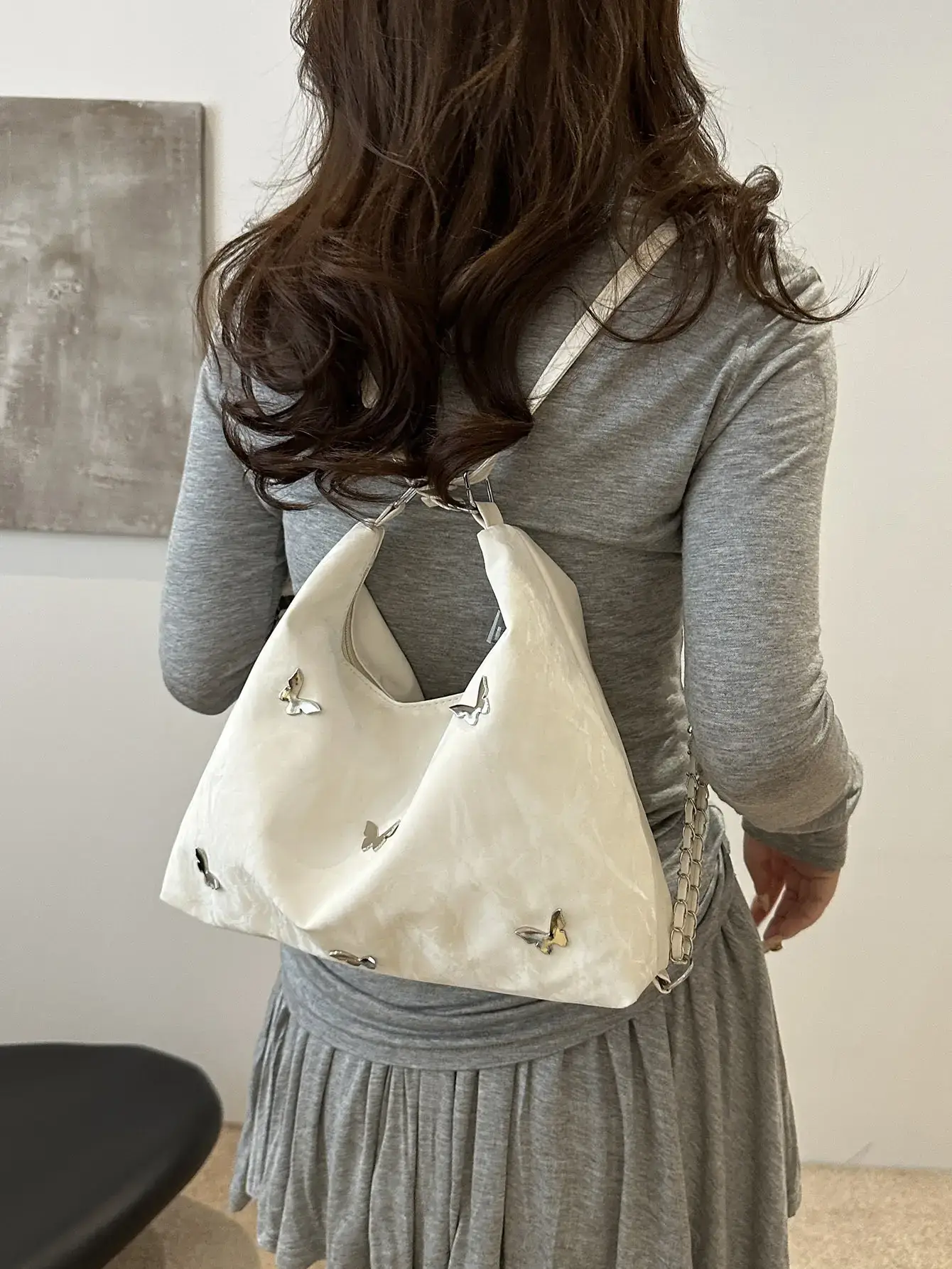 Women's Beige Embroidered Shoulder Crossbody Bag 2024 - Image 9