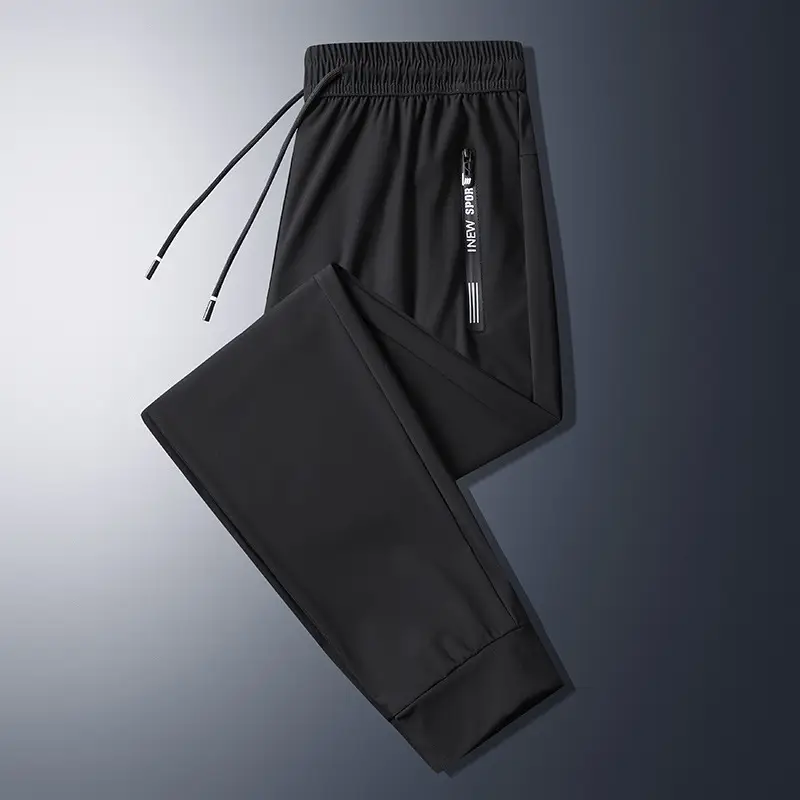 Men Grey Ice Silk Leg Tie Running Pants - Image 6