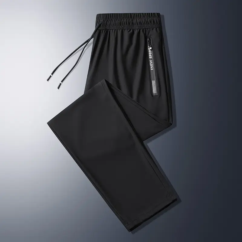 Men Grey Ice Silk Leg Tie Running Pants - Image 8