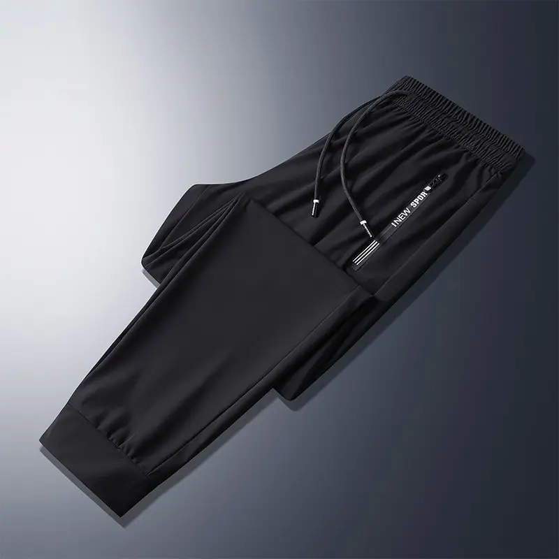 Men Grey Ice Silk Leg Tie Running Pants - Image 9