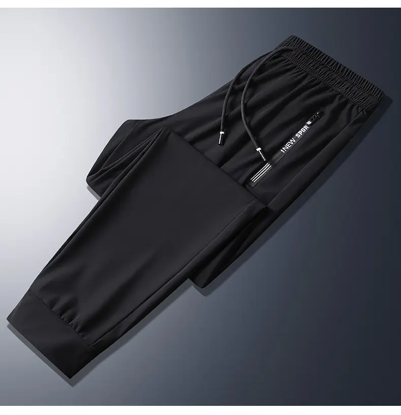 Men Grey Ice Silk Leg Tie Running Pants — feature 11