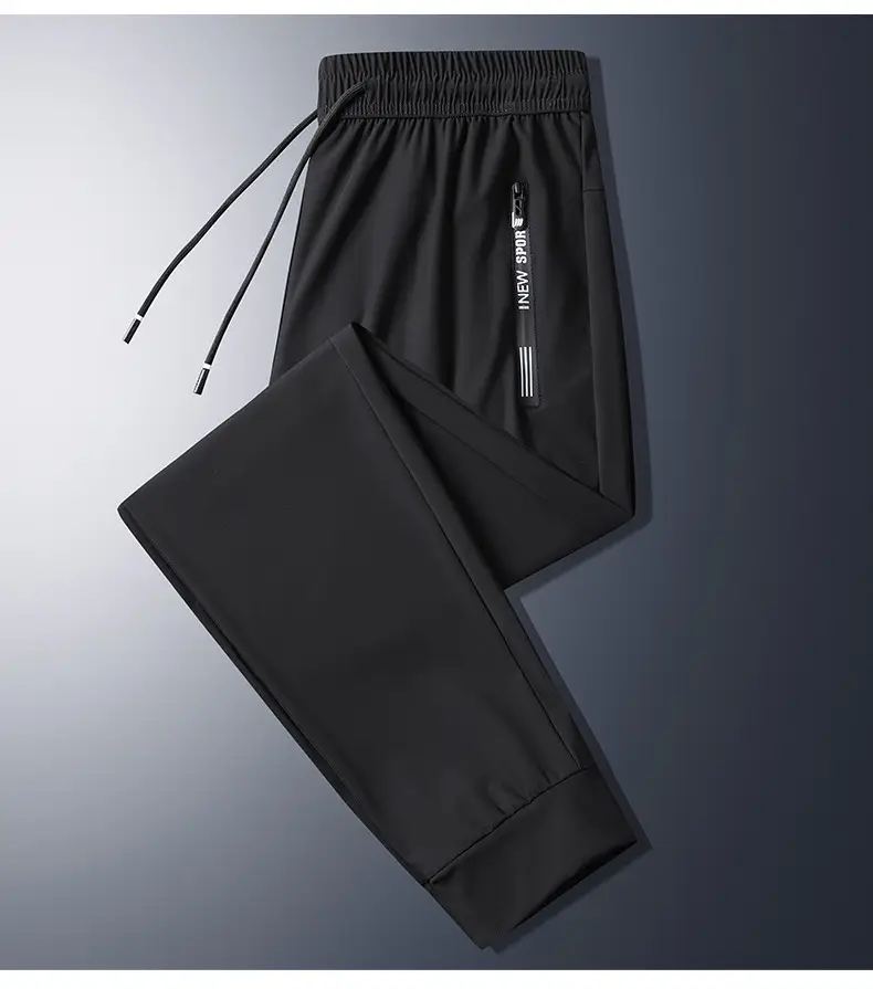 Men Grey Ice Silk Leg Tie Running Pants — feature 12