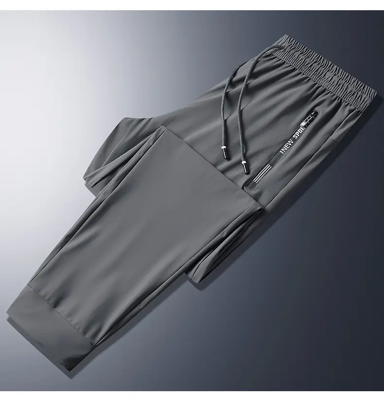 Men Grey Ice Silk Leg Tie Running Pants — feature 14