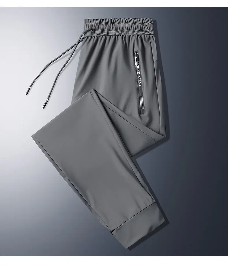 Men Grey Ice Silk Leg Tie Running Pants — feature 15