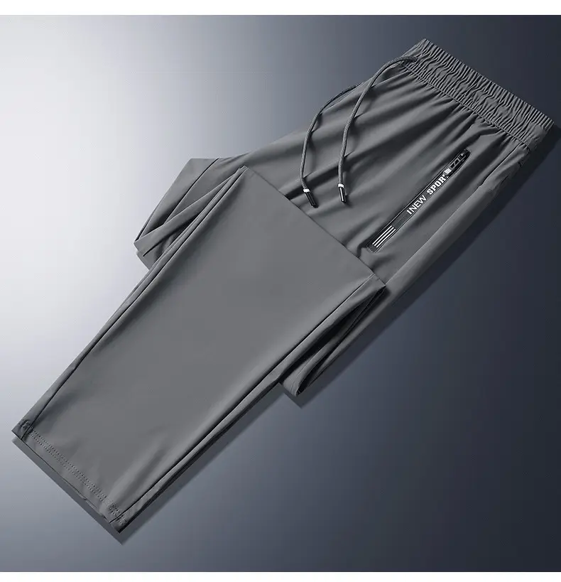 Men Grey Ice Silk Leg Tie Running Pants — feature 19