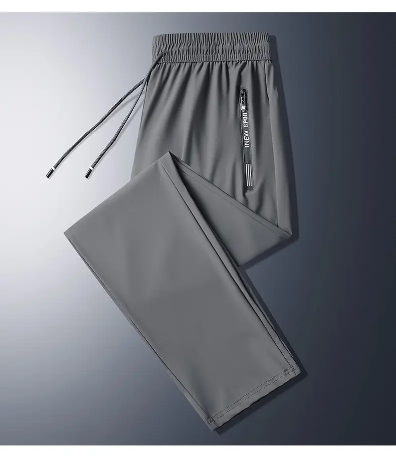 Men Grey Ice Silk Leg Tie Running Pants — feature 20