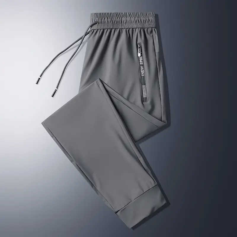 Men Grey Ice Silk Leg Tie Running Pants - Image 2