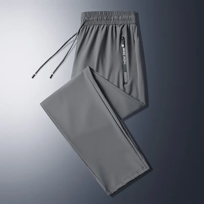 Men Grey Ice Silk Leg Tie Running Pants - Image 4