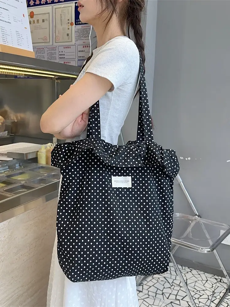 Women's Korean Ins Polka Dot Lace Bag Large Capacity Tote - Image 4