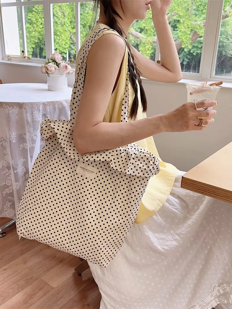 Women's Korean Ins Polka Dot Lace Bag Large Capacity Tote - Image 7