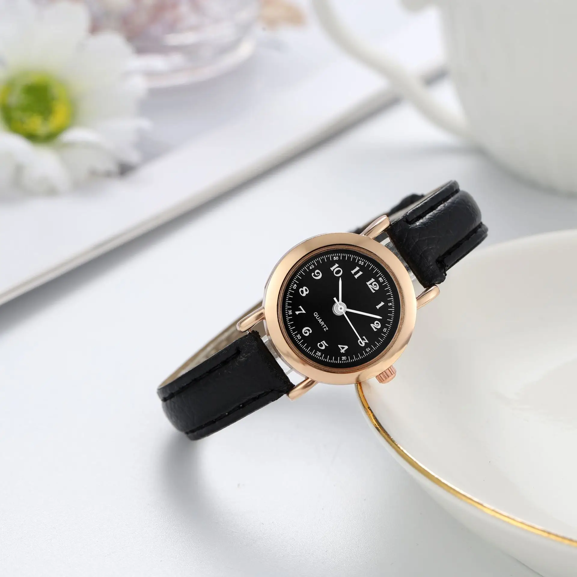 Korean Style Women's Watch Black Rose Gold Dial - Image 2