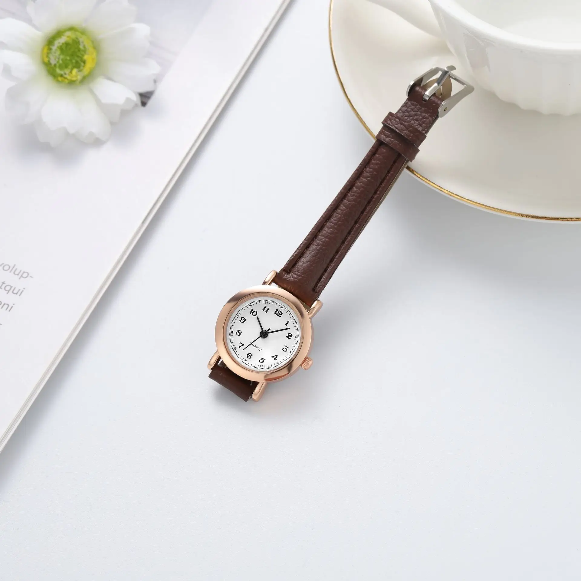 Korean Style Women's Watch Black Rose Gold Dial - Image 3