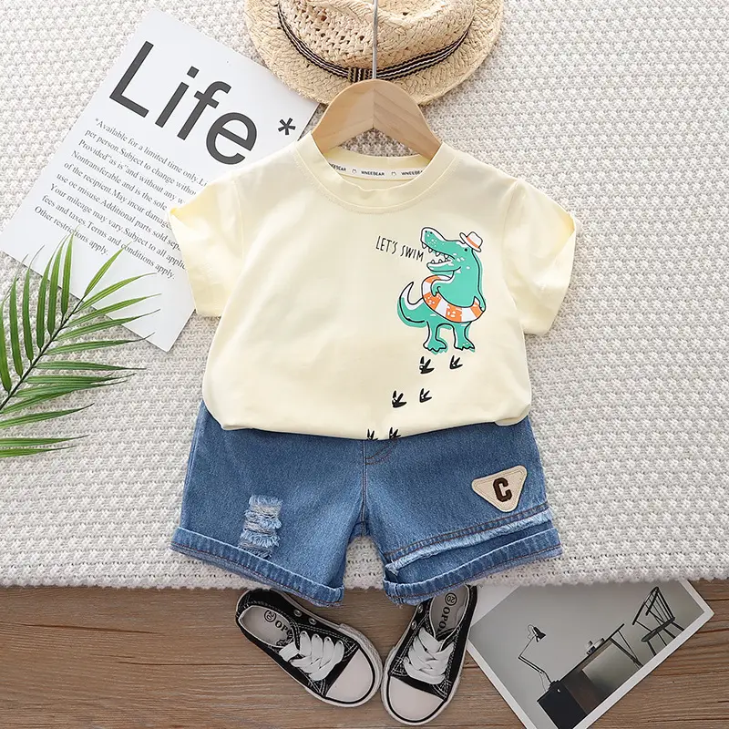 Boys Cotton T-Shirt Shorts 2024 Summer Set - Image 2