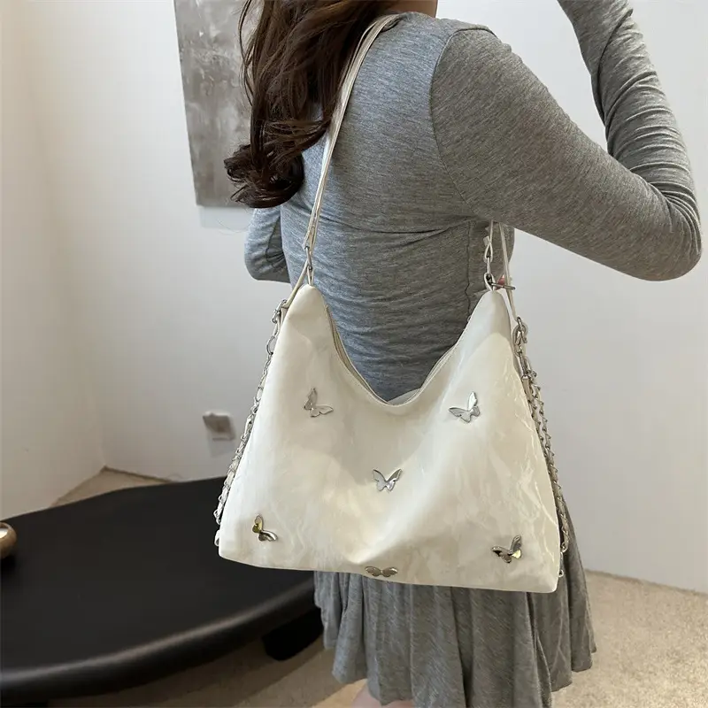 Pink Butterfly Embroidered Shoulder Tote Bag - Image 6