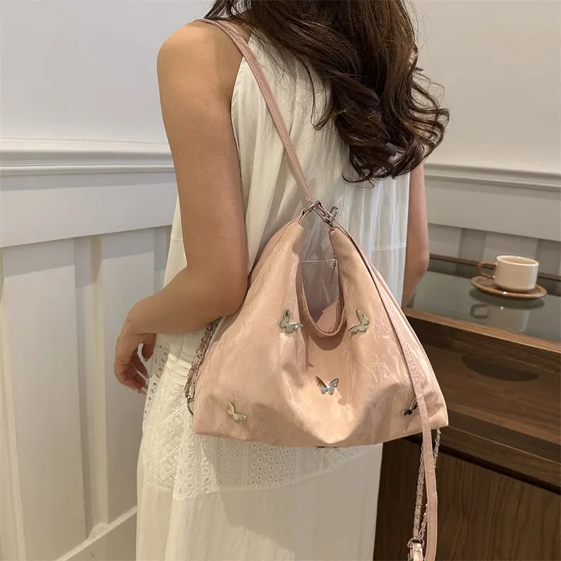 Pink Butterfly Embroidered Shoulder Tote Bag - Image 8