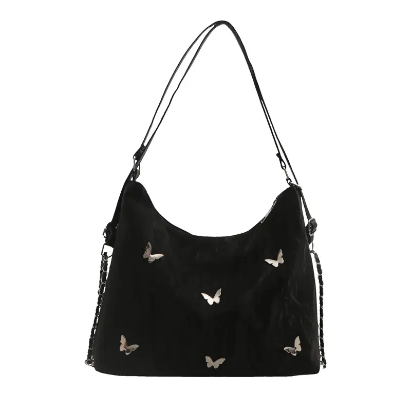 Pink Butterfly Embroidered Shoulder Tote Bag - Image 9