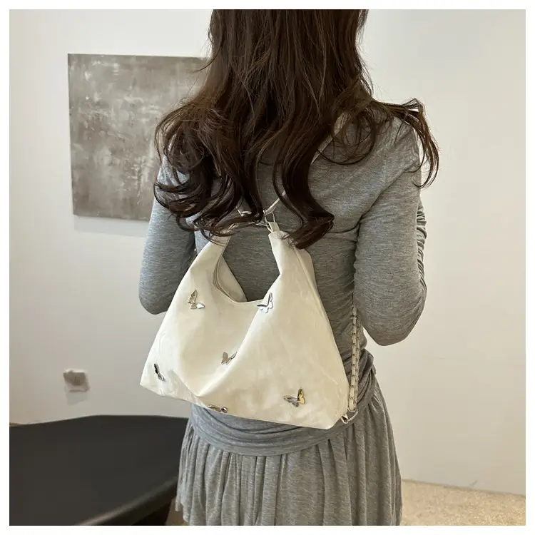 Pink Butterfly Embroidered Shoulder Tote Bag — feature 10