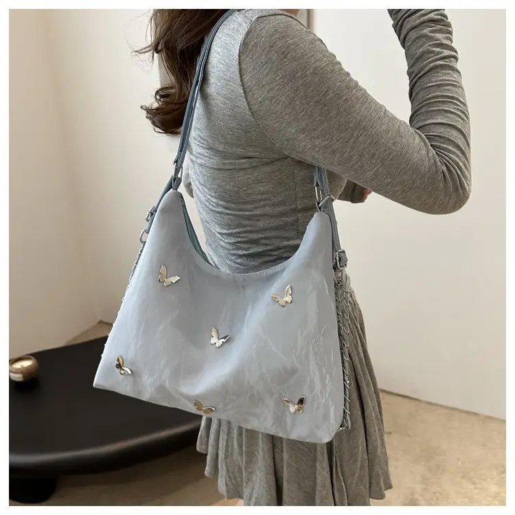 Pink Butterfly Embroidered Shoulder Tote Bag — feature 11