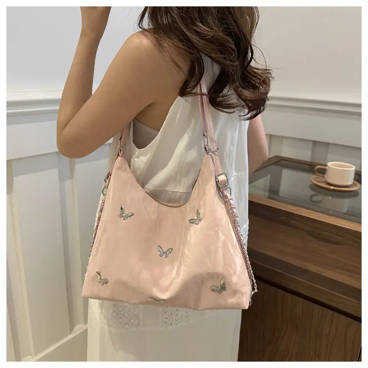 Pink Butterfly Embroidered Shoulder Tote Bag — feature 13