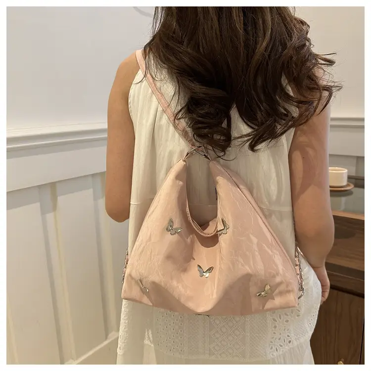 Pink Butterfly Embroidered Shoulder Tote Bag — feature 14