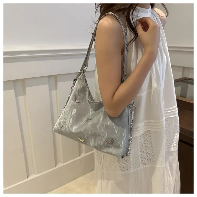Pink Butterfly Embroidered Shoulder Tote Bag — feature 15