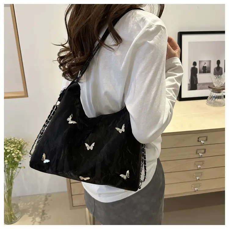 Pink Butterfly Embroidered Shoulder Tote Bag — feature 17