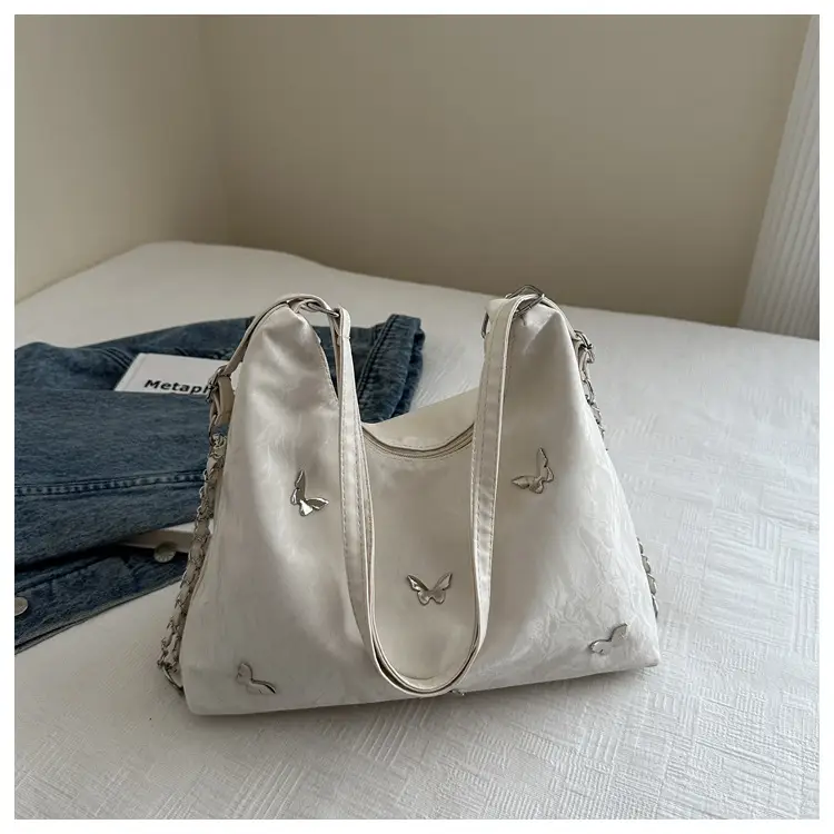 Pink Butterfly Embroidered Shoulder Tote Bag — feature 20