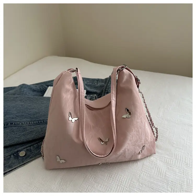 Pink Butterfly Embroidered Shoulder Tote Bag — feature 23