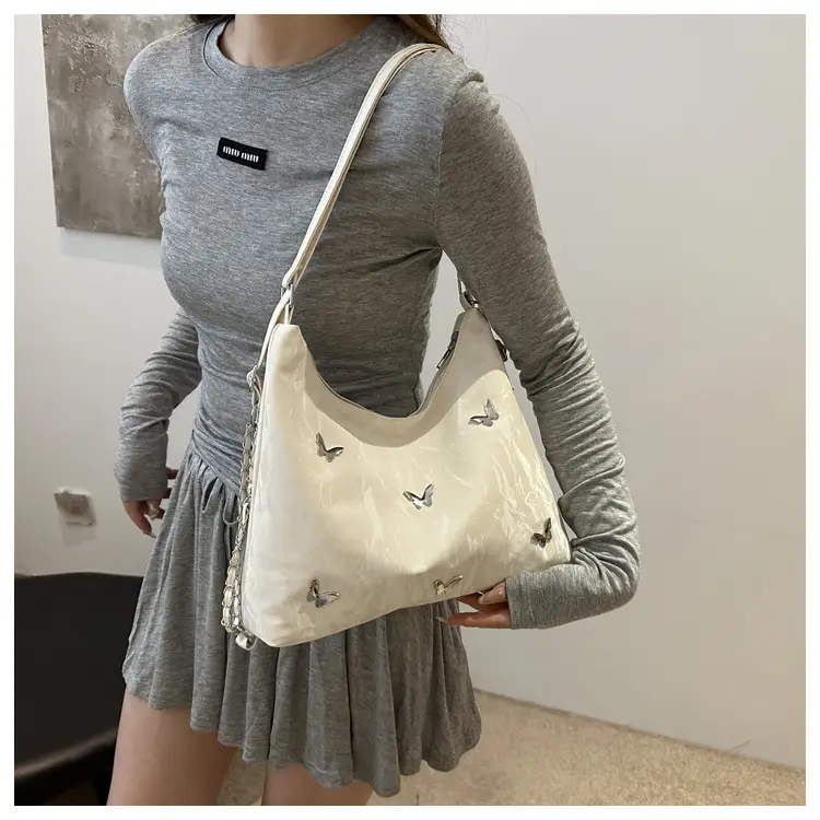 Pink Butterfly Embroidered Shoulder Tote Bag — feature 9