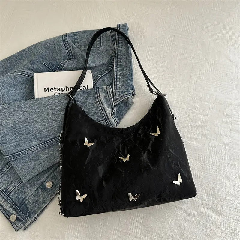Pink Butterfly Embroidered Shoulder Tote Bag - Image 4