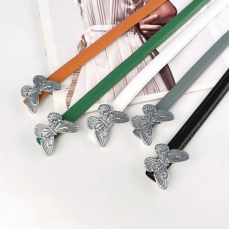 Women's Black Butterfly Belt with Thin Leather Belt - Image 25