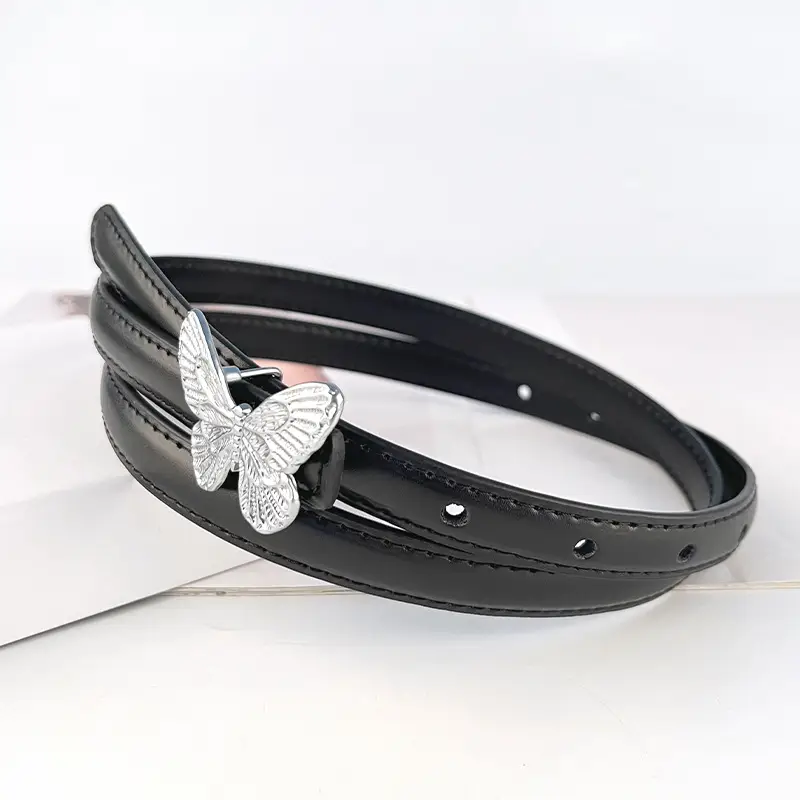 Women's Black Butterfly Belt with Thin Leather Belt - Image 26