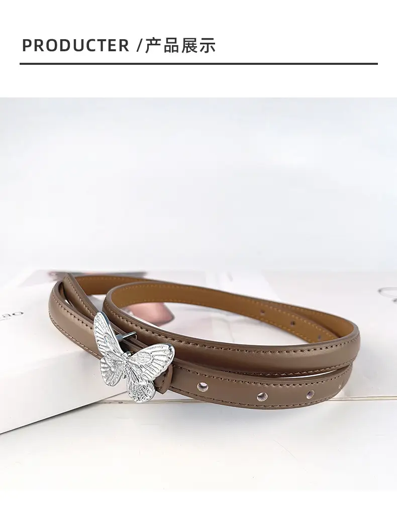 Women's Black Butterfly Belt with Thin Leather Belt — feature 10