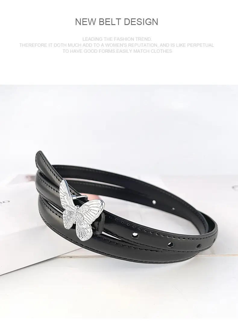 Women's Black Butterfly Belt with Thin Leather Belt — feature 12