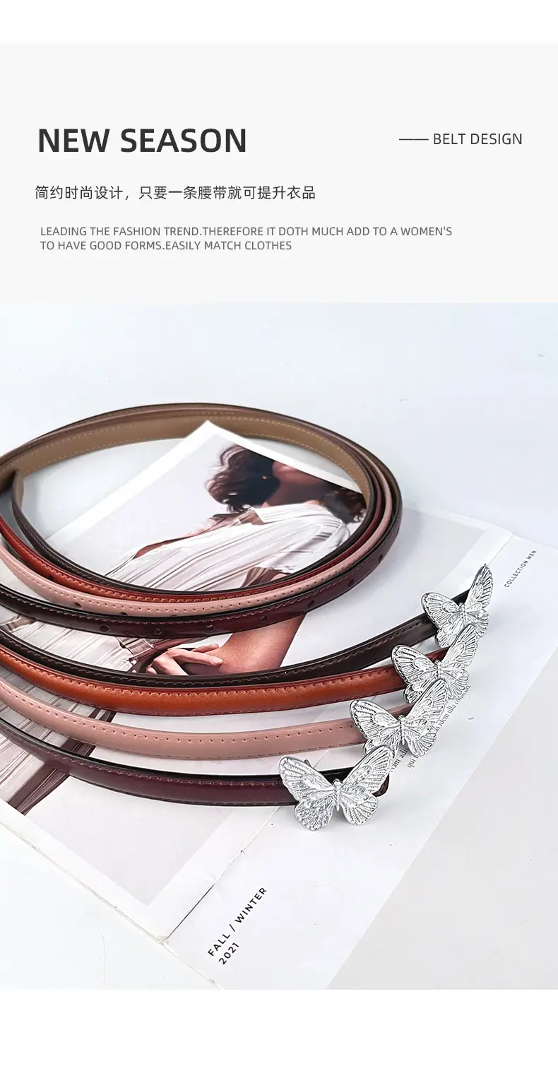 Women's Black Butterfly Belt with Thin Leather Belt — feature 5